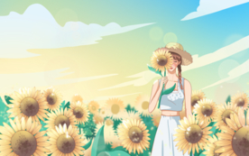 向日葵少女人物插画合成背景素材