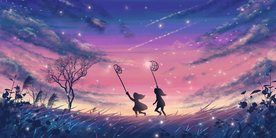 夏季夜晚人物插画合成背景素材