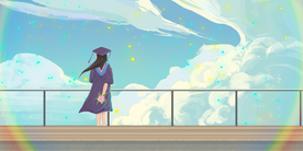 天台天空人物插画合成背景素材