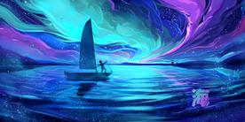 夜晚航海人物插画合成背景素材