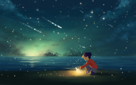 夜晚人物小女孩插画合成背景素材