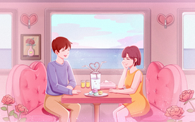 情侣人物插画卡通背景素材