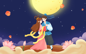 七夕人物复古插画卡通背景素材