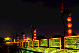 西安古城墙永宁门城墙垛口夜景