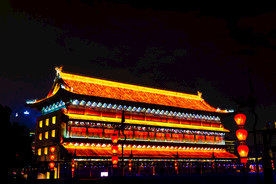 西安古城墙永宁门箭楼夜景