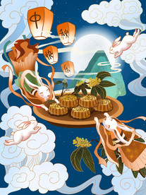 中秋节手绘展板