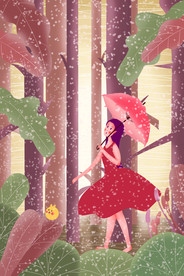 唯美插画探险少女