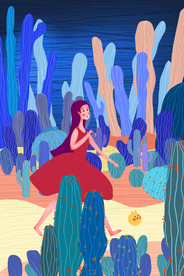 唯美插画探险少女