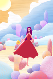 唯美插画探险少女