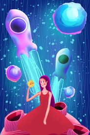 唯美插画探险少女