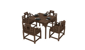 中式茶桌椅3d模型