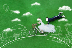 婚纱照 写真 草地 绘画 粉笔