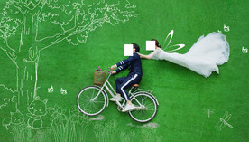 婚纱照 写真 草地 绘画 粉笔