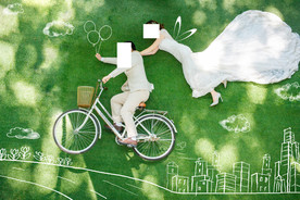 婚纱照 写真 草地 绘画 粉笔