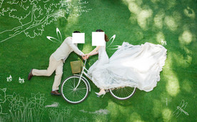 婚纱照 写真 草地 绘画 粉笔