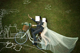 婚纱照 写真 草地 绘画 粉笔