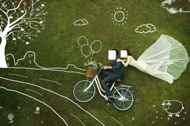 婚纱照 写真 草地 绘画 粉笔