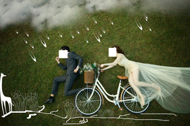 婚纱照 写真 草地 绘画 粉笔