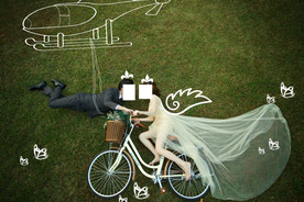 婚纱照 写真 草地 绘画 粉笔