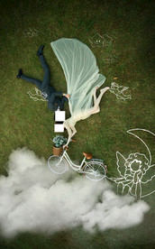 婚纱照 写真 草地 绘画 粉笔