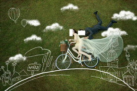 婚纱照 写真 草地 绘画 粉笔