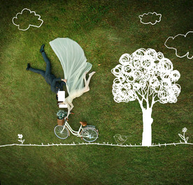 婚纱照 写真 草地 绘画 粉笔