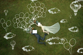 婚纱照 写真 草地 绘画 粉笔