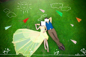 婚纱照 写真 草地 绘画 粉笔