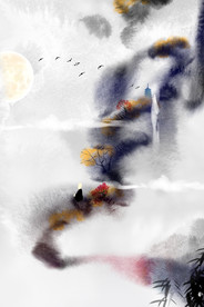 地产复古国风山水海报素材