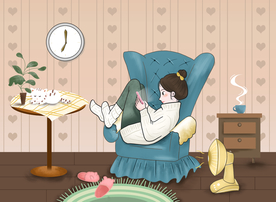 居家人物沙发插画卡通海报素材