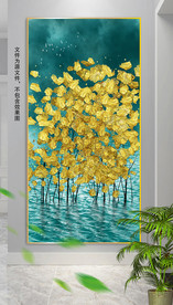 新中式抽象金色花朵装饰画