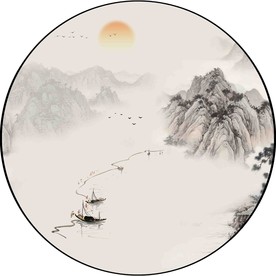新中式山水圆形装饰画