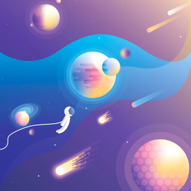 宇宙星空宇航员飞船插画图片