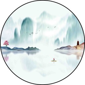 新中式意境水墨烟波山水小船装饰