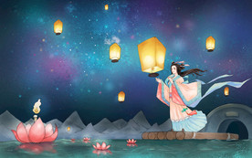 中元节节日国风古风背景海报素材