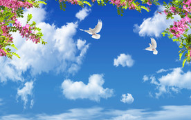 蓝天白云绿叶鸽子大图