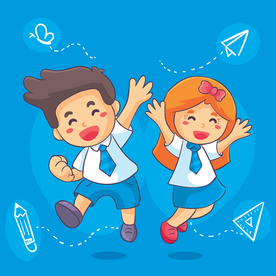 学生开心上学卡通矢量图