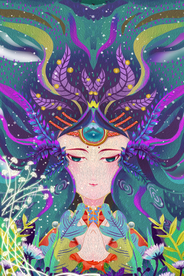 人物卡通插画清新背景素材