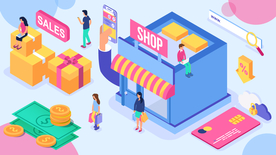 商店打折刷卡消费2.5d矢量插