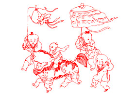 年画复古剪纸剪影古风海报素材