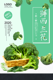 简约清新西兰花蔬菜生鲜促销海报