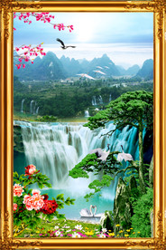 流水生财山水玄关背景图片