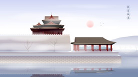 手绘古代建筑图片