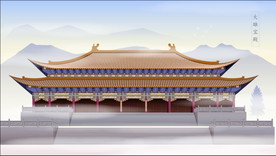 手绘古代建筑图片