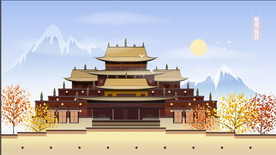 手绘古代建筑图片