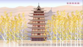 手绘古代建筑图片