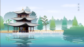 手绘古代建筑图片