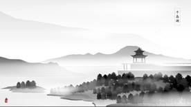 手绘古代建筑图片