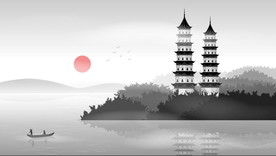 手绘古代建筑图片