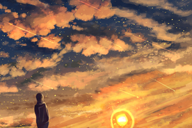 云朵天空人物日落卡通背景素材